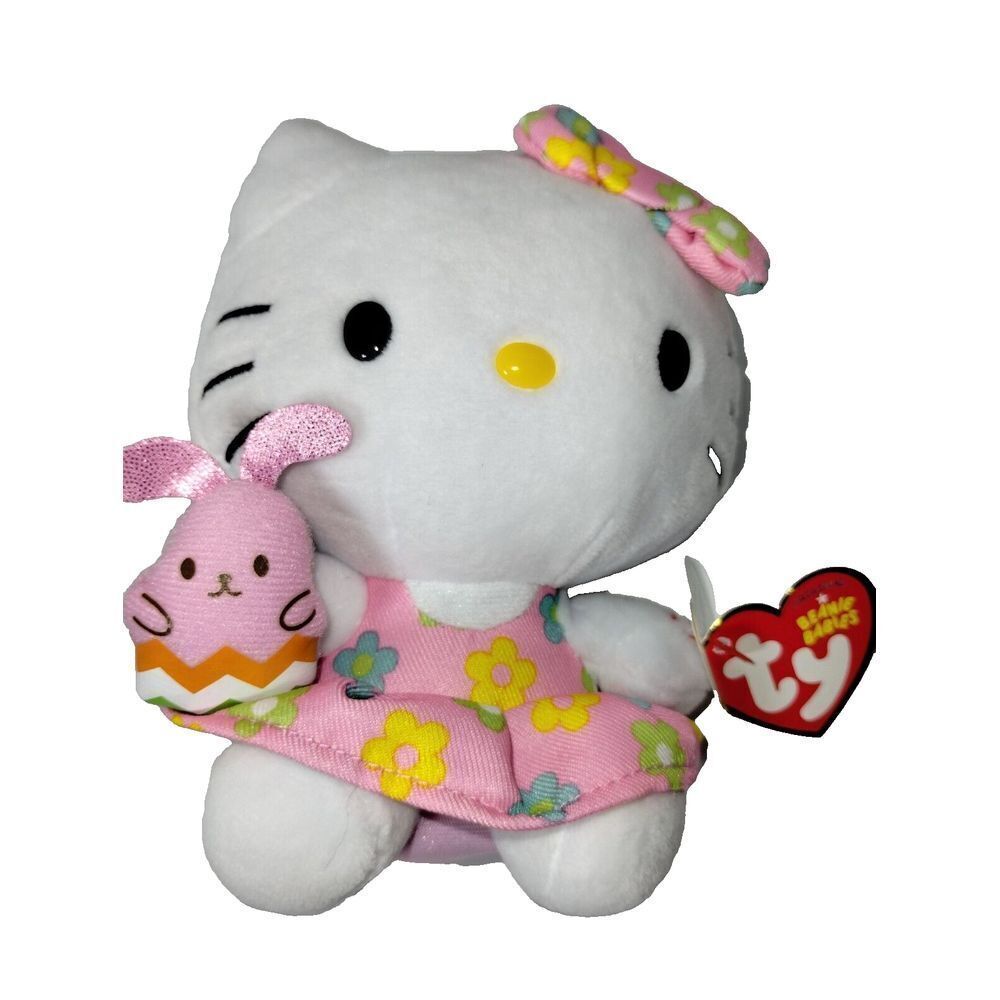 TY Hello Kitty Easter Plush‎ with Bunny Friend Pink Floral Dress Stuffed Animal